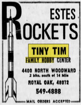 Tiny Tim Hobby Center - 1969 Ad 2